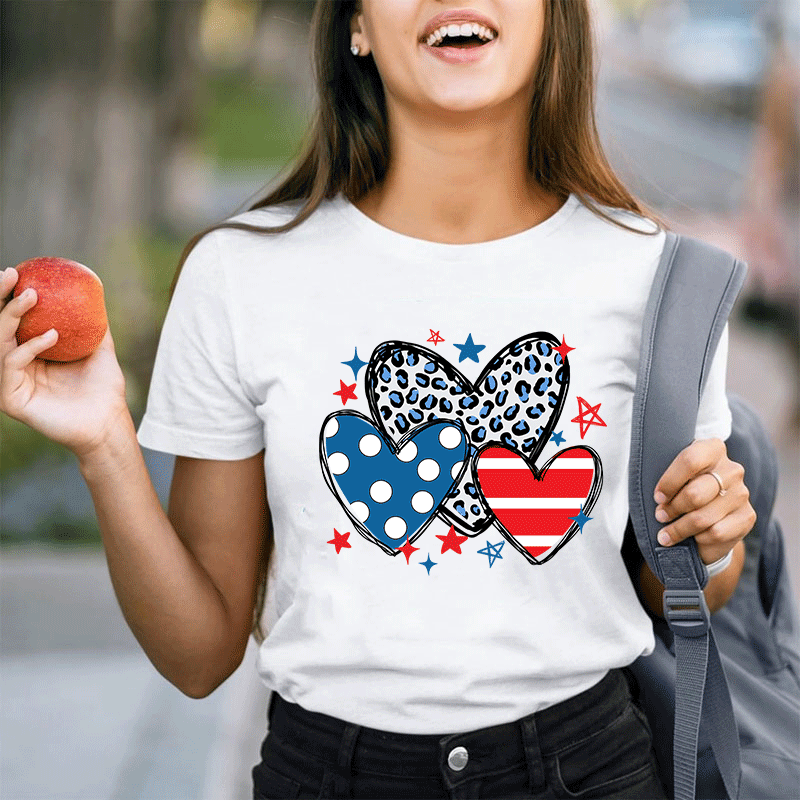 American Hearts Leopard Print Teacher T-Shirt