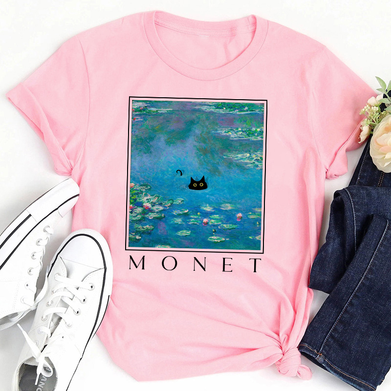 Monet Waterlily Cat Teacher T-Shirt