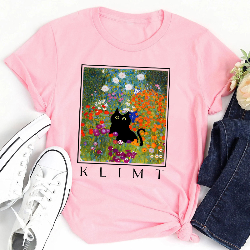 Klimt Cat Garden Cat Teacher T-Shirt