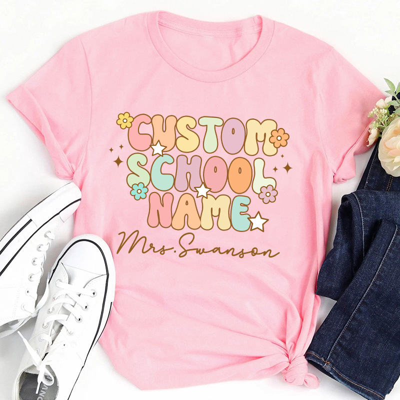 Personalized Flower And Stars Back To School Teacher T-Shirt