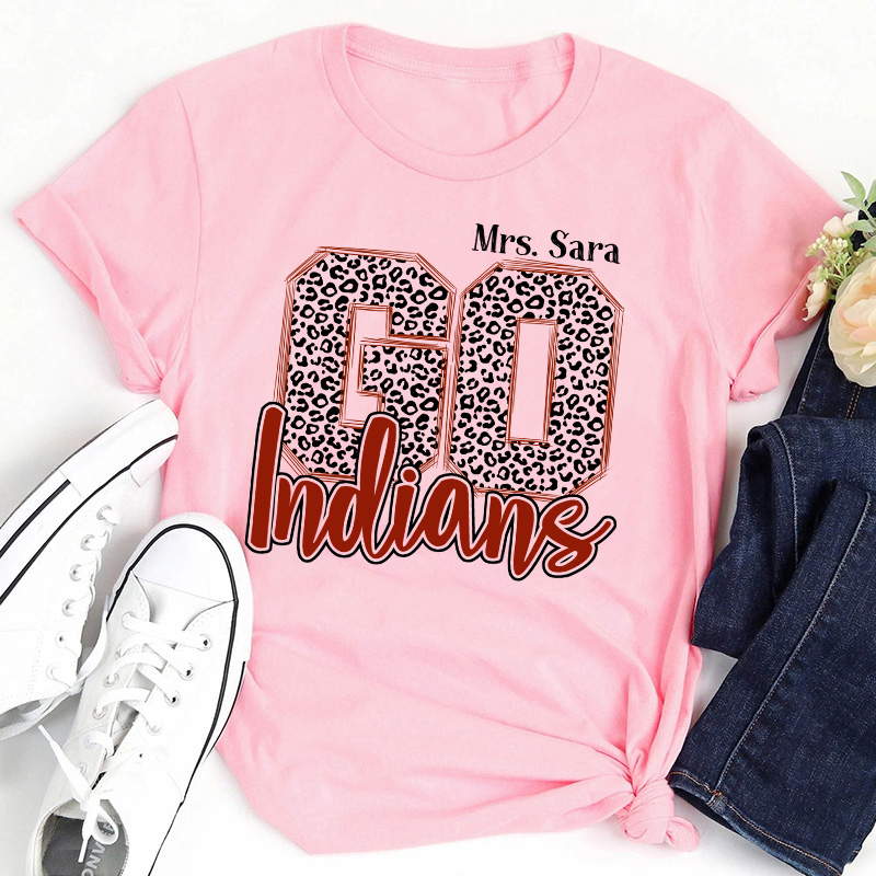 Personalized Colorful Leopard Mascot Go Team Teacher T-Shirt