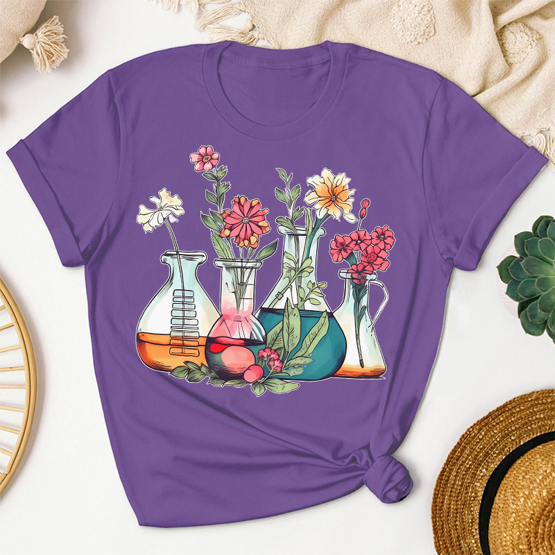 Floral Beakers Chemistry Lab Teacher T-Shirt