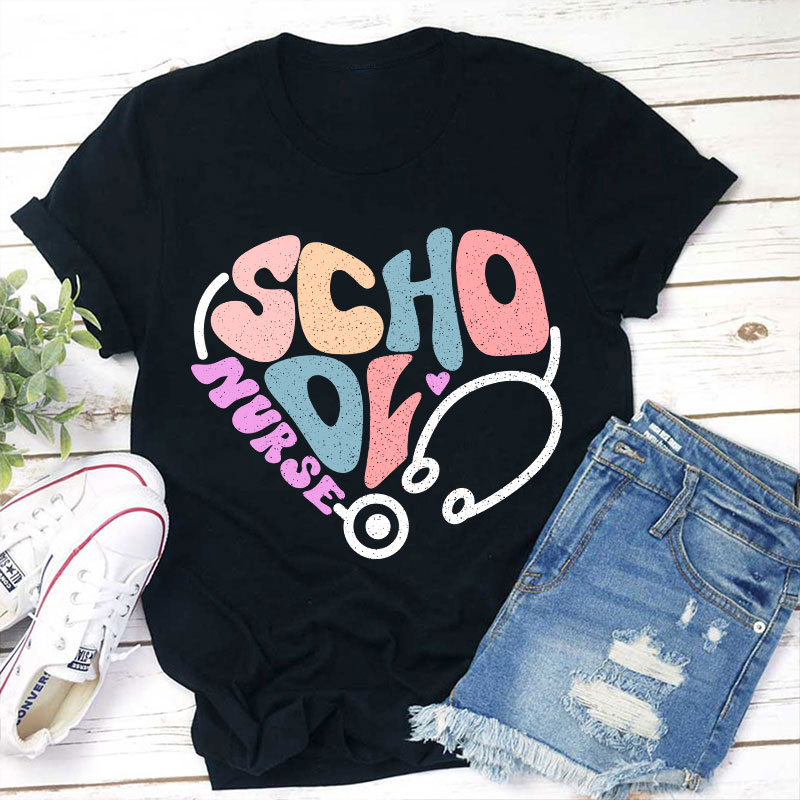 School Nurse Heart Stethoscope Nurse T-Shirt Sale-Teachersgram