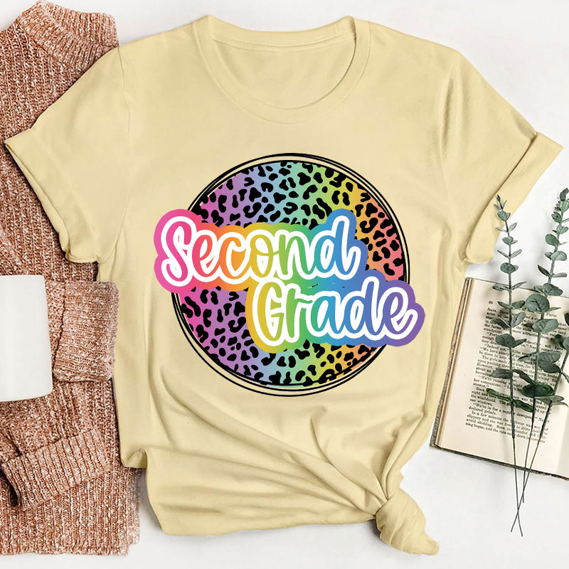 Personalized Text Gradient Leopard Print Teacher T-Shirt