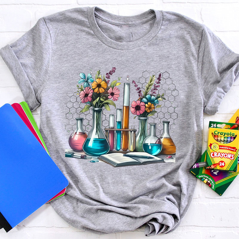 Floral Beakers Science Teacher T-Shirt