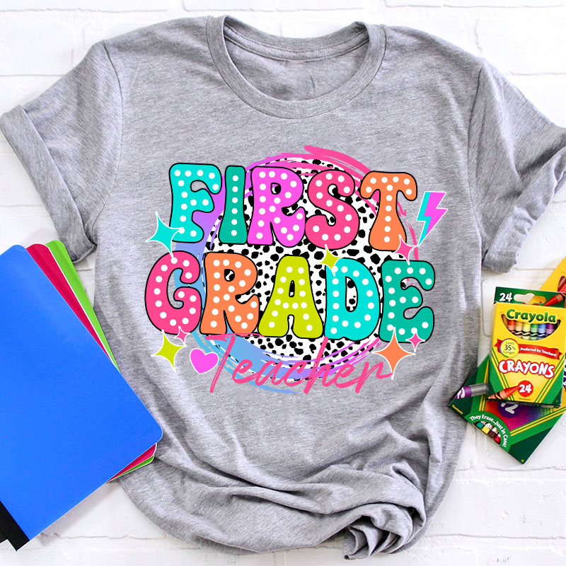 Personalized  Grade Spotted Print Color Icon Teacher T-Shirt