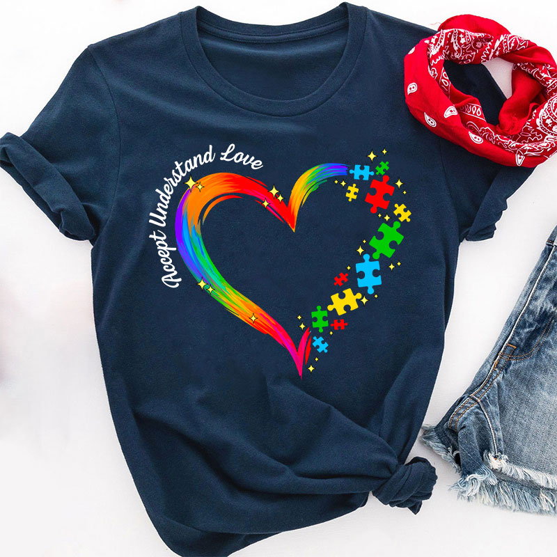Rainbow Heart Accept Understand Love Teacher T-Shirt