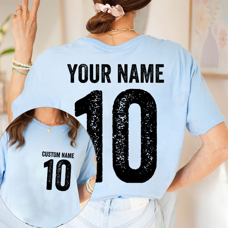 Personalized Name And Back Number Teacher Two Sided T-Shirt
