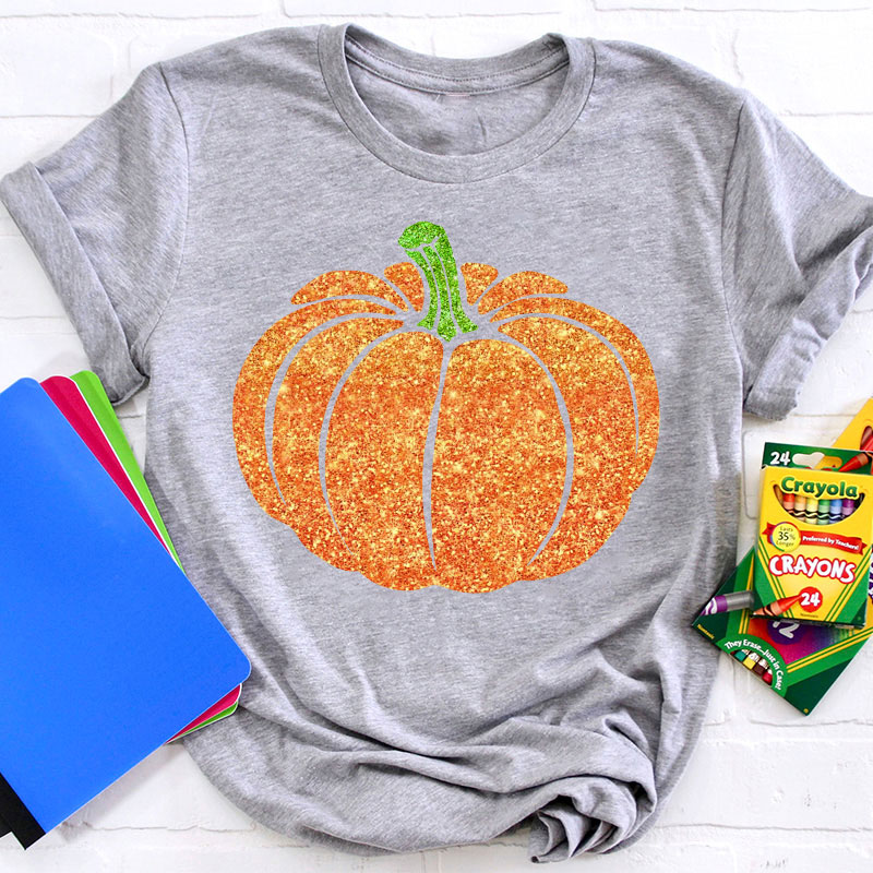 Glitter Fall Festive Pumpkins Teacher T-Shirt