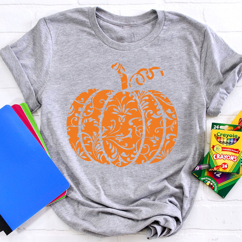 Floral Pumpkin Teacher T-Shirt