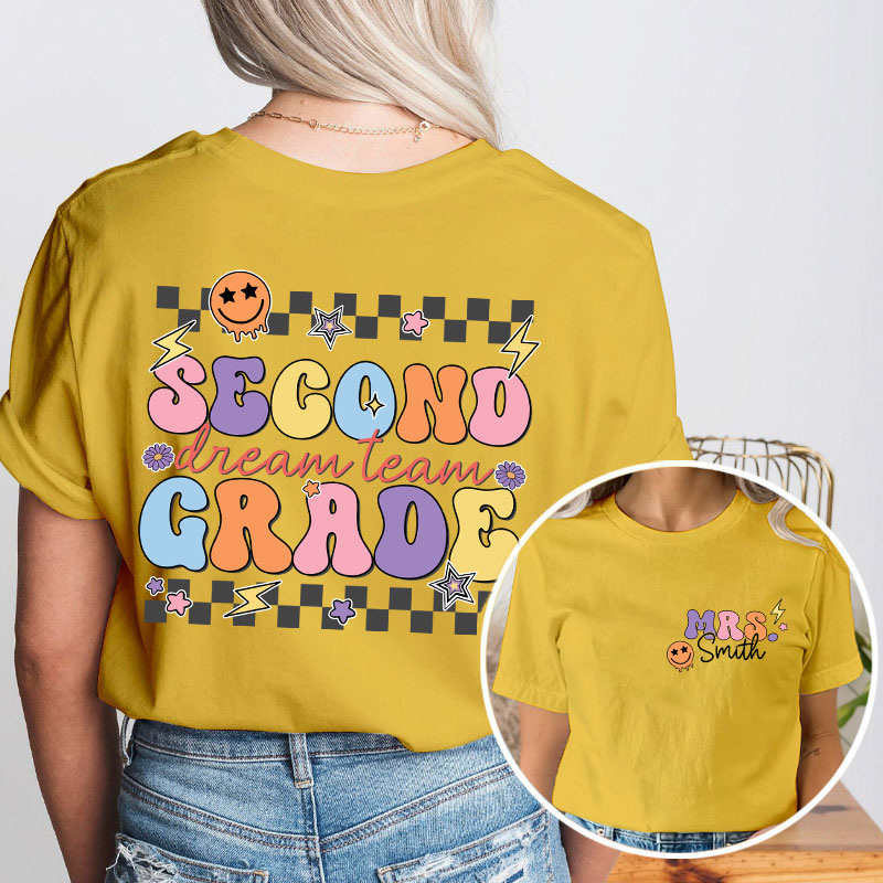 Personalized Teacher's Name And Grade Smiley Face Print Teacher Two Sided T-Shirt