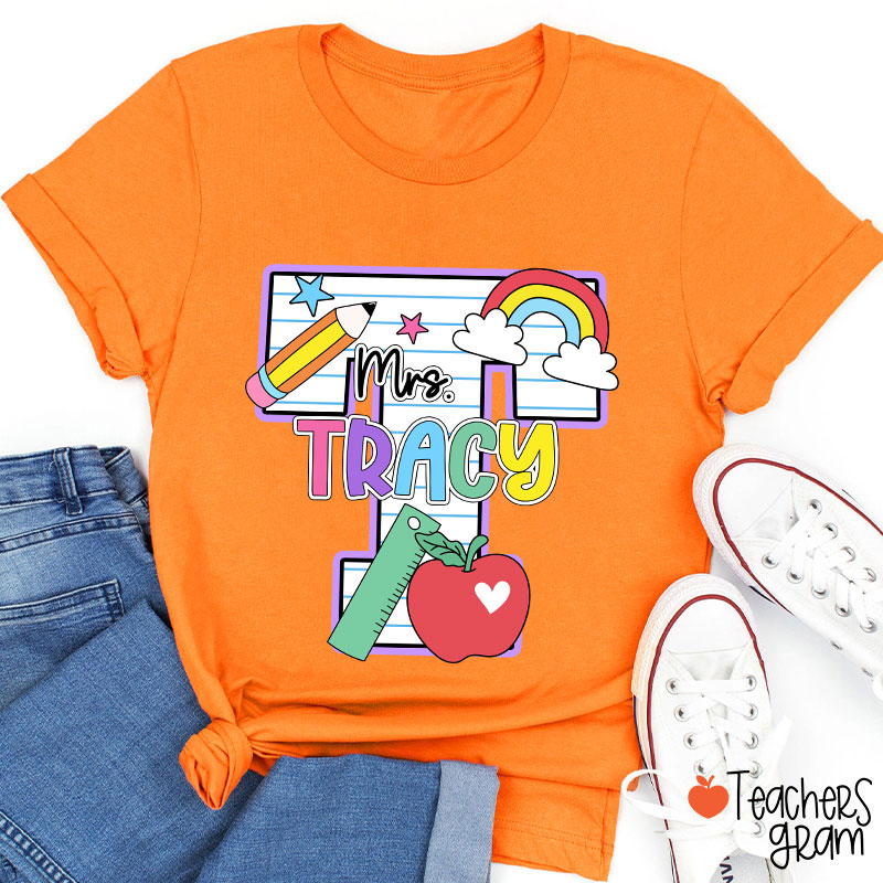 Personalized Name Initials Design Cute Icon Teacher T-Shirt