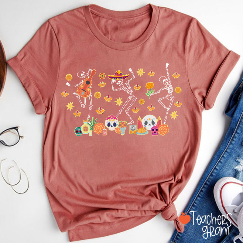 Dancing Skeleton Halloween Teacher T-Shirt