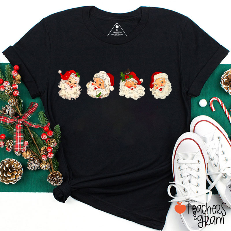 Santa Claus Happy Faces Teacher T-Shirt