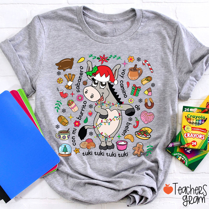 Con Mi Burrito Sabanero Voy Camino Belén Spanish Teacher T-Shirt