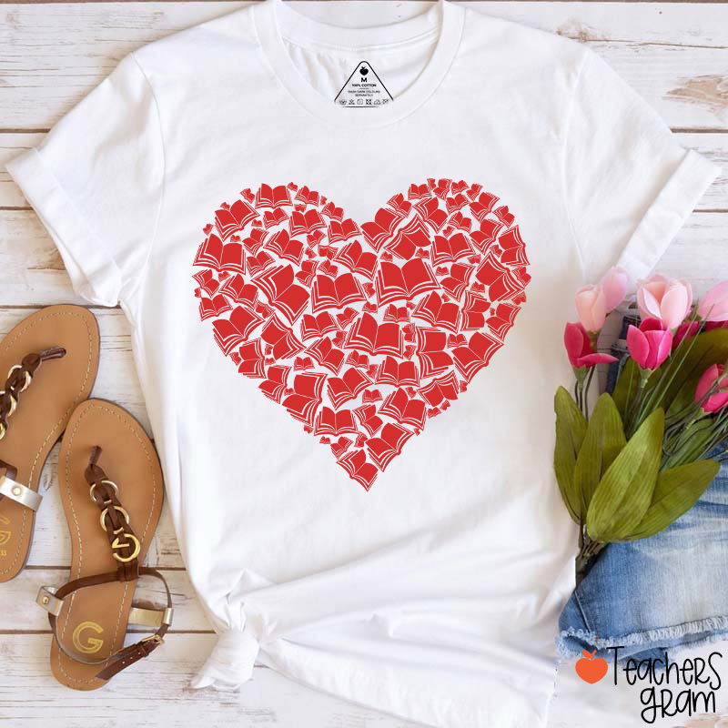 Love Books Valentine Teacher T-Shirt