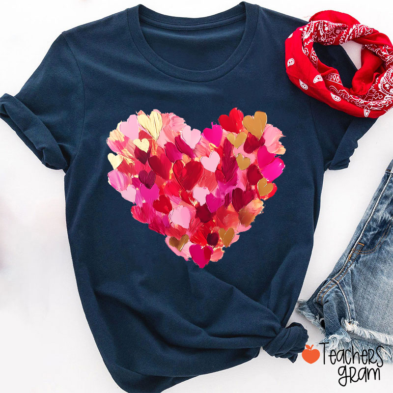 Oil Painting Heart Valentine Teacher T-Shirt