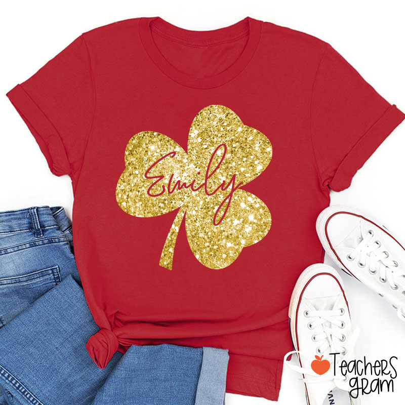 Personalized Clover Glitter Teacher T-Shirt