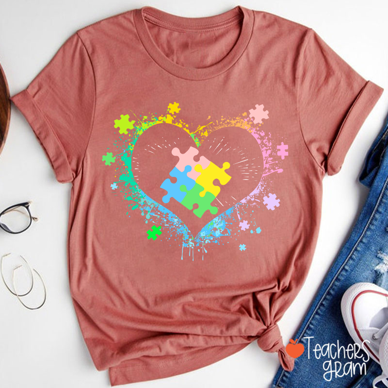 Autism Awareness Love Heart Teacher T-Shirt
