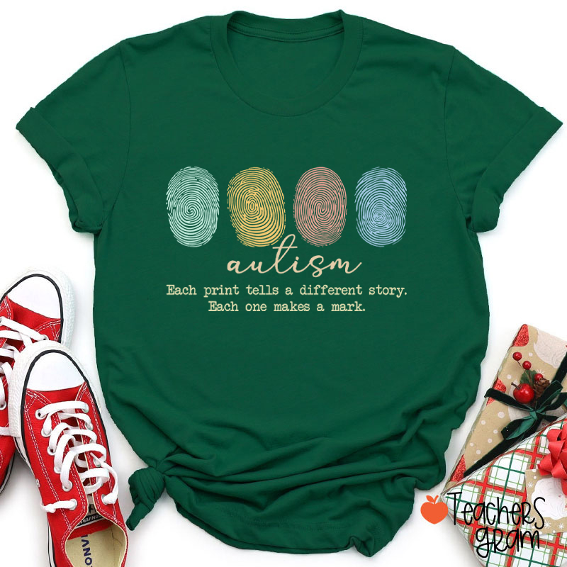 Autism Each Print Tells A Different Story Teacher T-Shirt