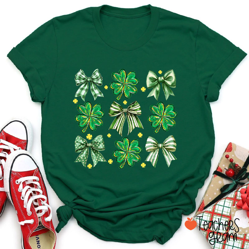 Four Leaf Clover Bow Teacher T-Shirt