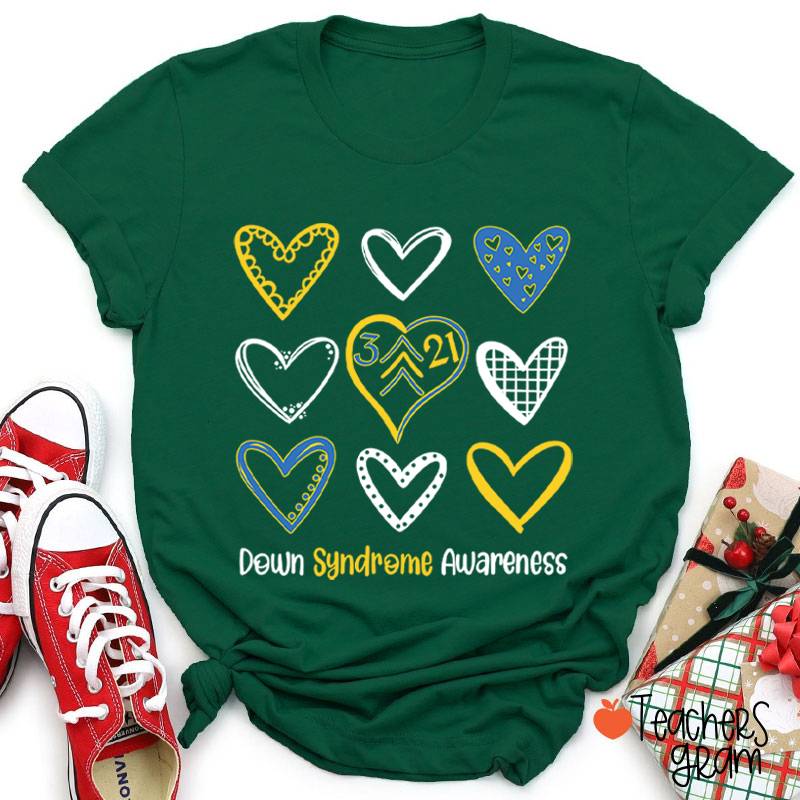Down Syndrome Awareness Heart Teacher T-Shirt