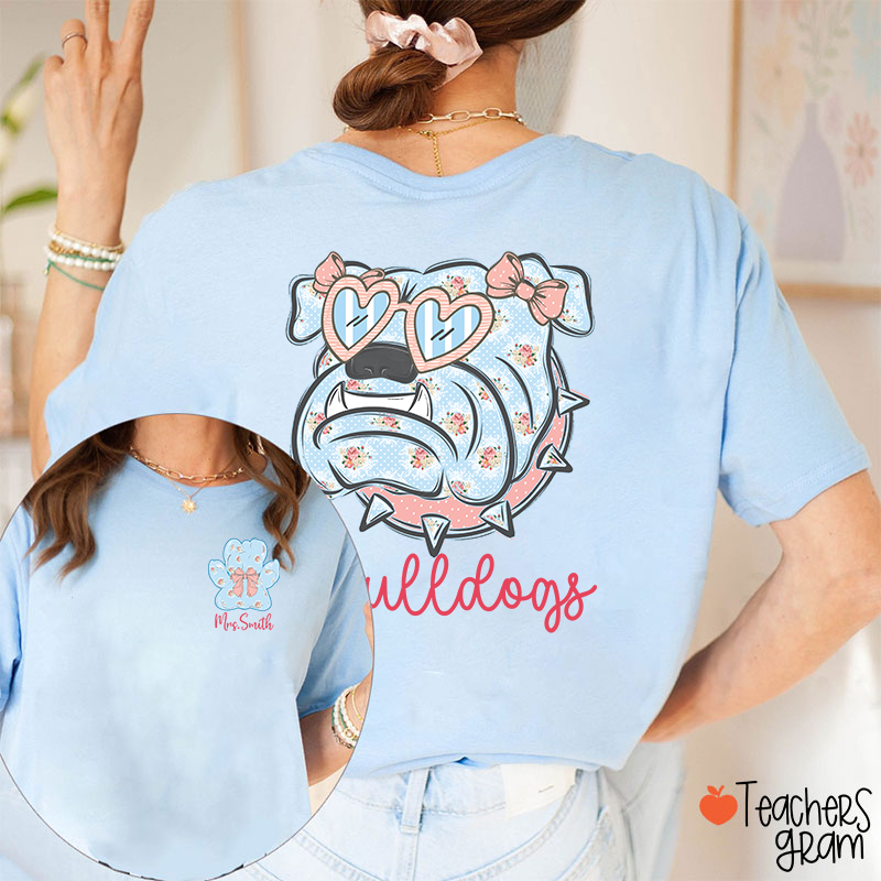 Personalized Mascot And Name Cute Coquette Bow Teacher Two Sided T-Shirt