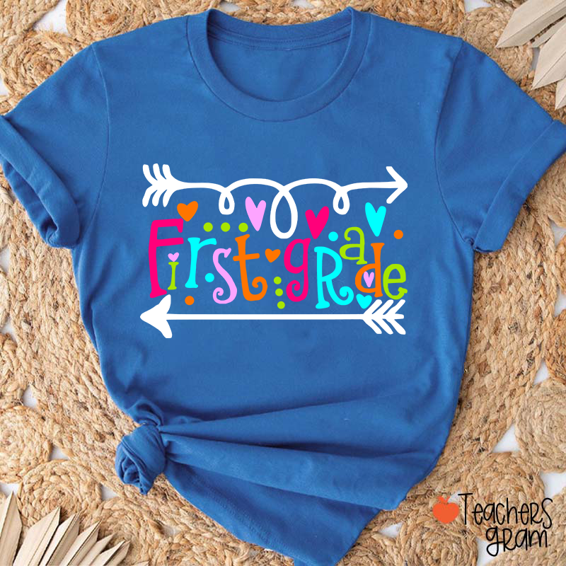 Personalized Grade Curly Font Teacher T-Shirt