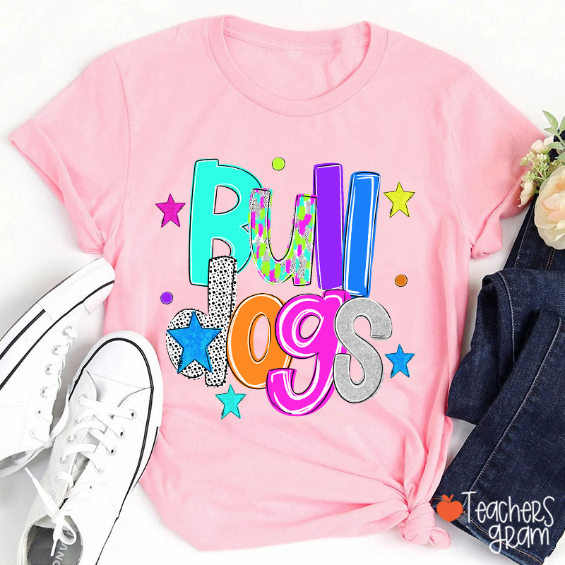 Personalized Mascot Colorful Font Sart Polka Dots Teacher T-Shirt