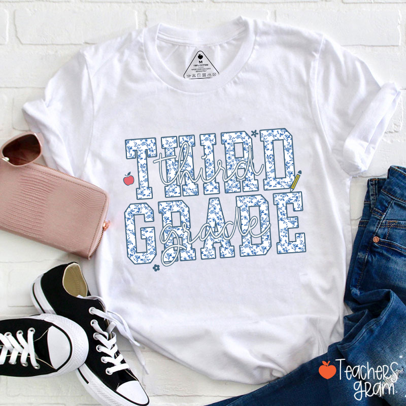 Personalized Grade Blue And White Porcelain Teacher T-Shirt