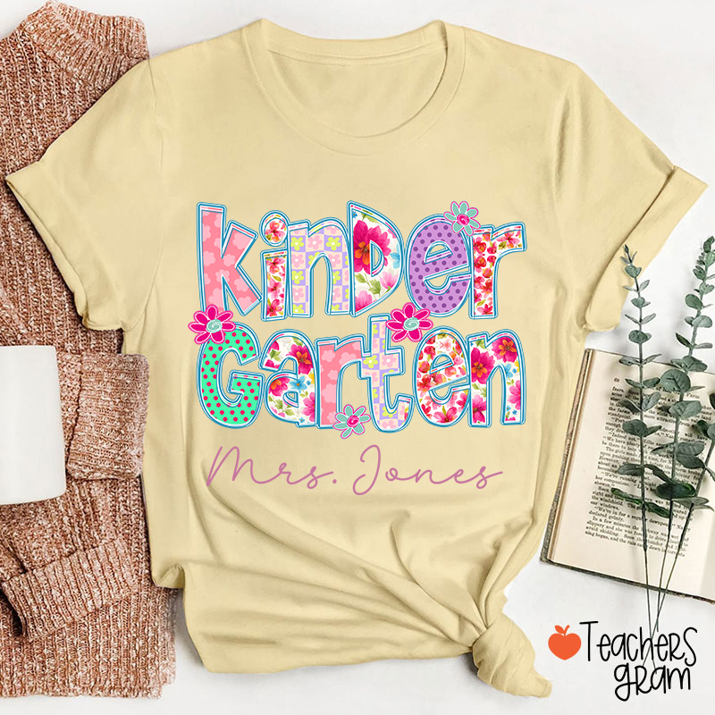 Personalized Grade Flowers Font Teacher T-Shirt