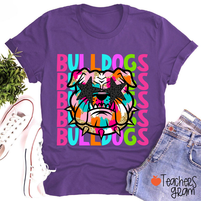 Personalized Mascot Colorful Leopard Print Star Eyes Teacher T-Shirt