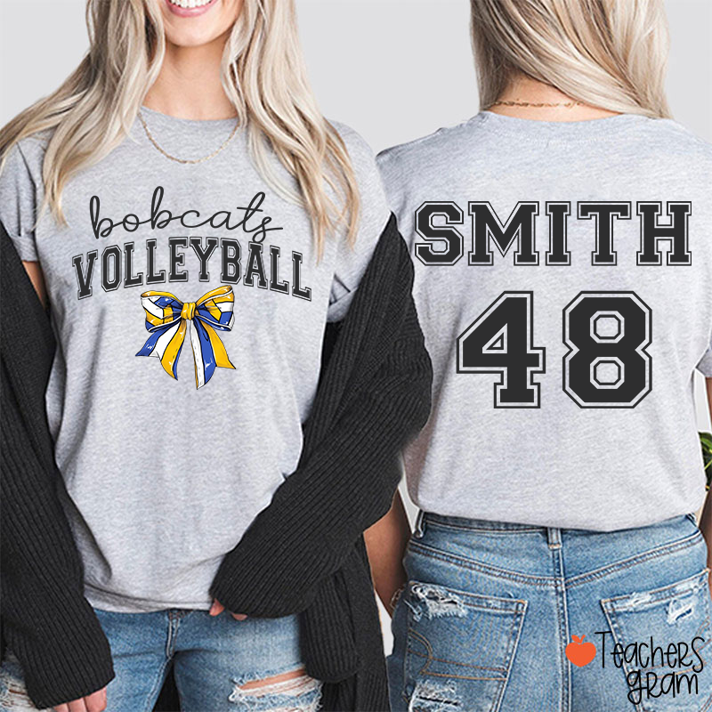 Personalized Mascot And Sport Bow Game Day Teacher Two Sided T-Shirt