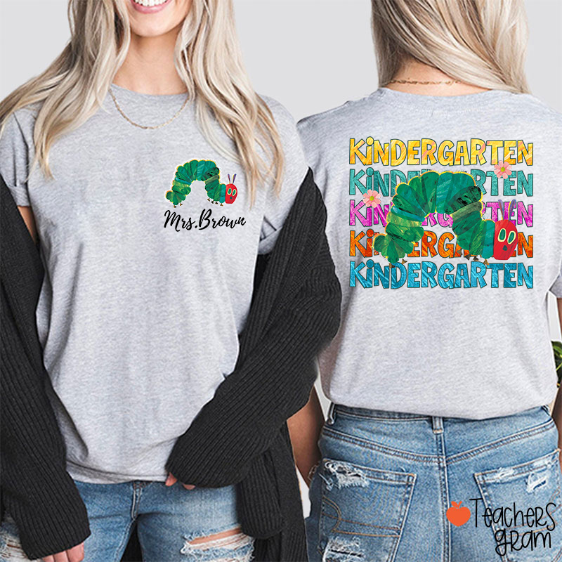Personalized Grade And Name Cute Caterpillar Teacher Two Sided T-Shirt