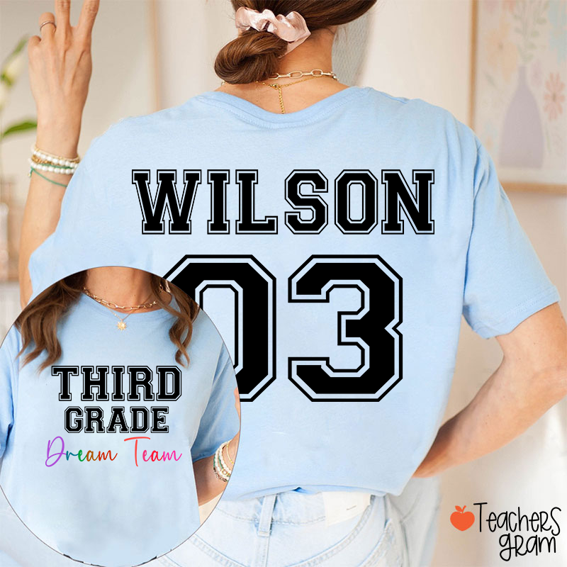 Personalized Grade Name Number Team Teacher Two Sided T-Shirt
