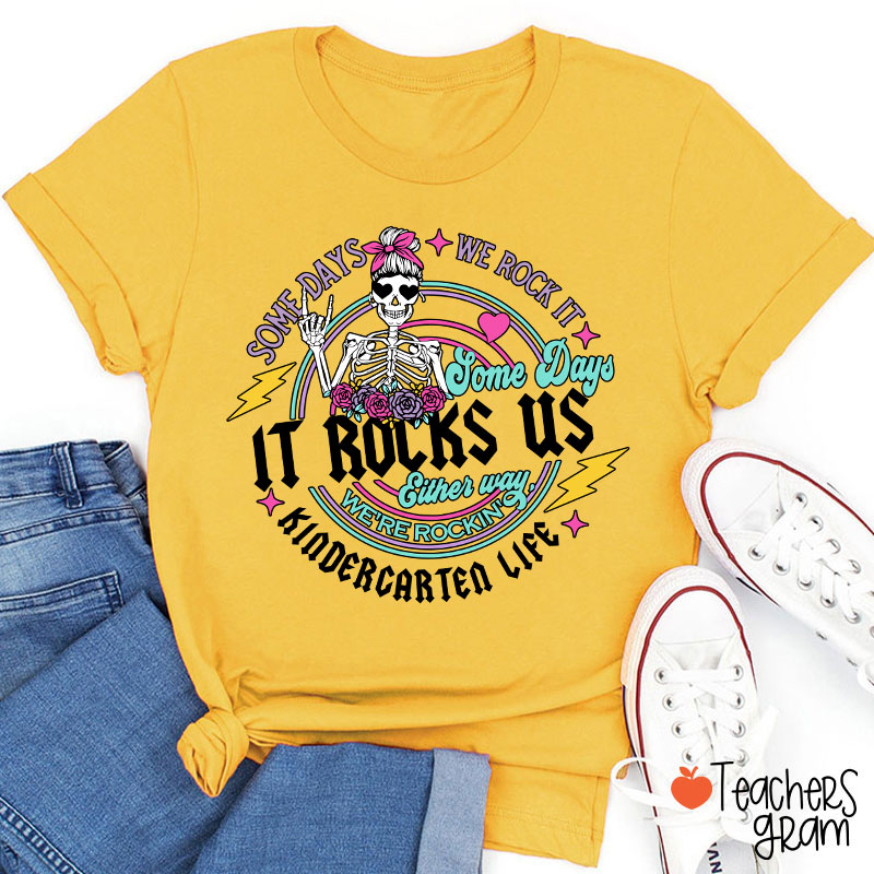 Personalized Grade Name Rock Skull Bow Lightning Teacher T-Shirt