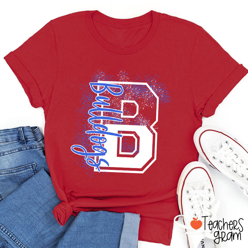 Personalized Mascot Splatter Letter Teacher T-Shirt