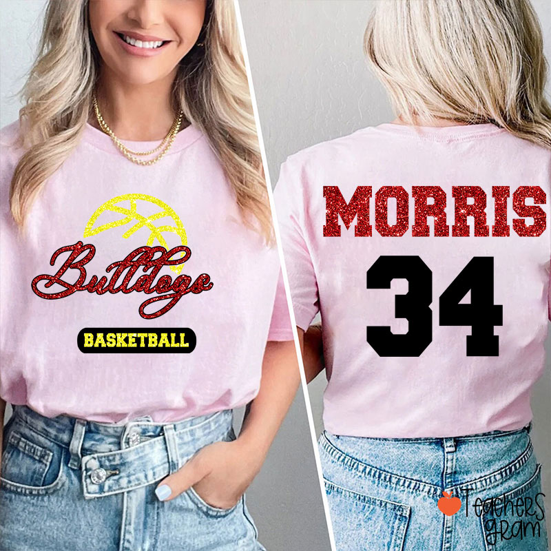 Personalized Mascot And Sport Imitation Glitter Teacher Two Sided T-Shirt