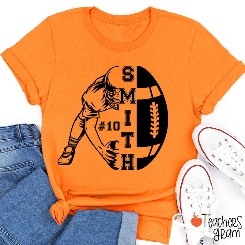 Personalized Name And Number Football Game Day Teacher T-Shirt