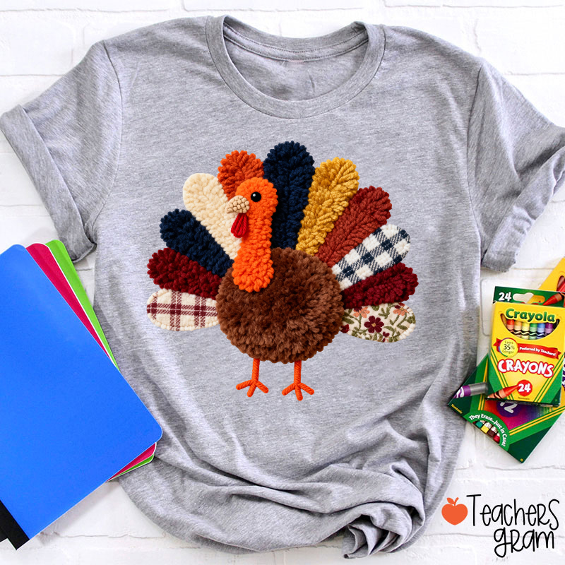 Faux Yarn Turkey Teacher T-shirt