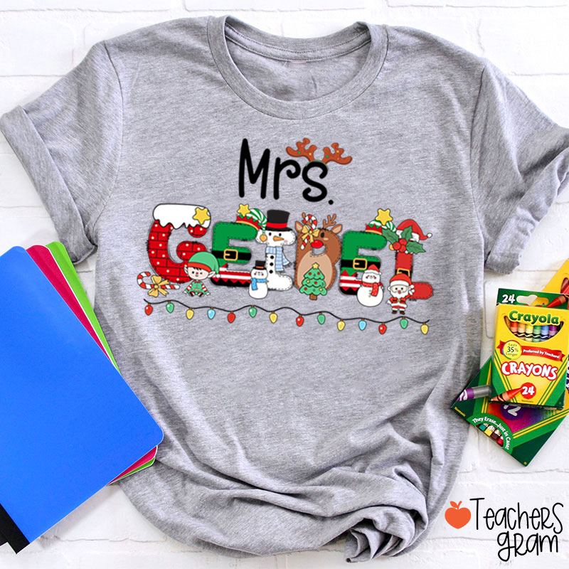 Personalized Name Christmas Lights Teacher T-Shirt