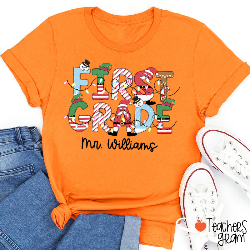 Personalized Grade And Name Christmas Teacher T-Shirt