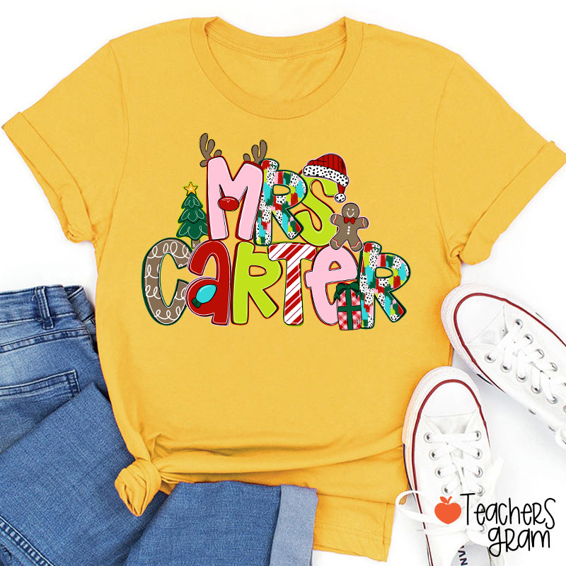 Personalized Name Merry Christmas Teacher T-Shirt