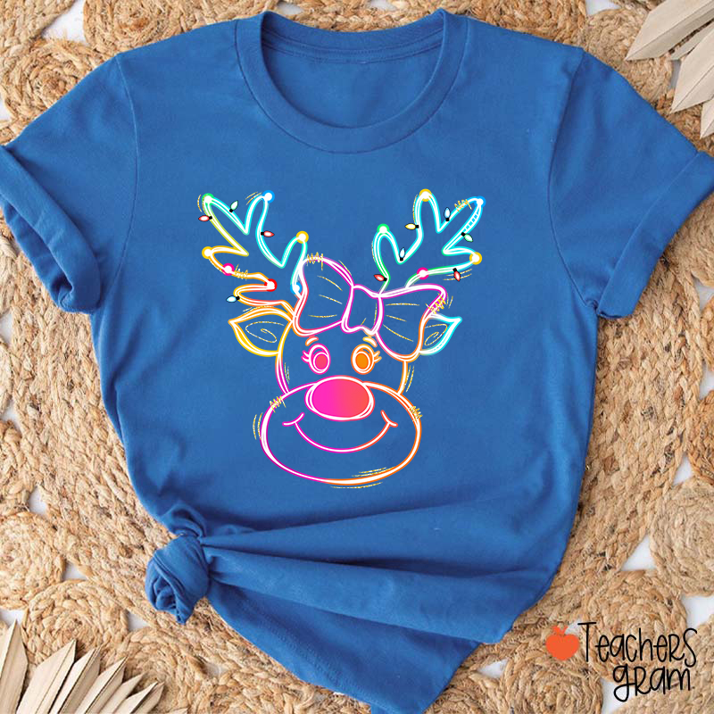 Reindeer Christmas Lights Teacher T-Shirt