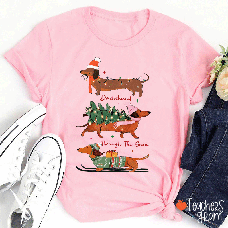 Dachshund Through The Snow Teacher T-Shirt
