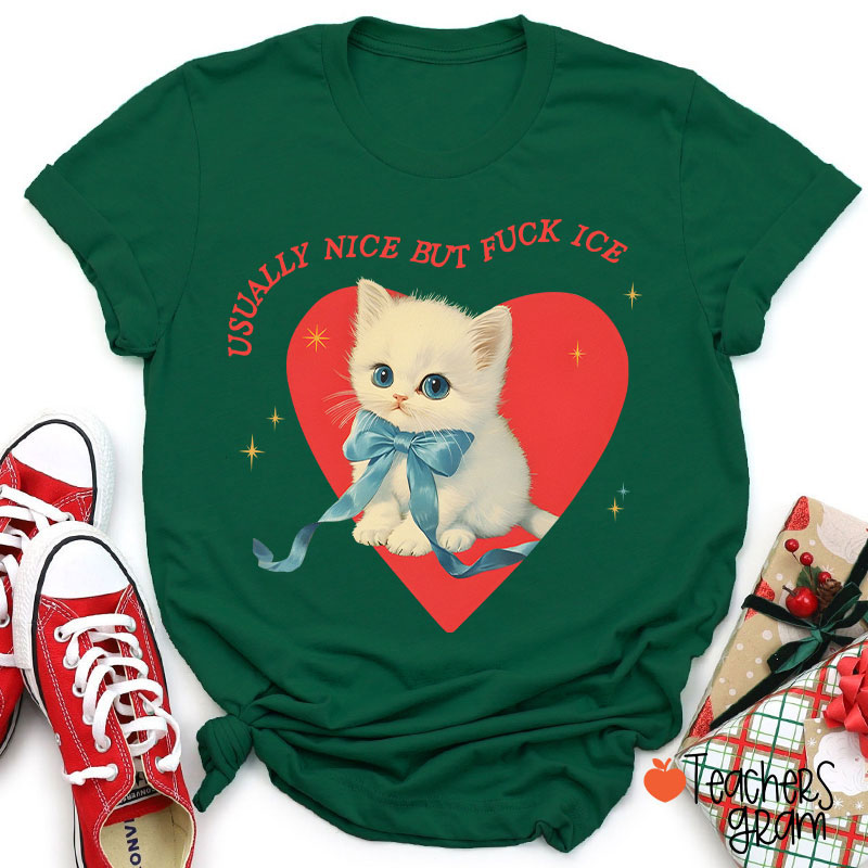 Usually Nice But Fuck Ice Teacher T-Shirt