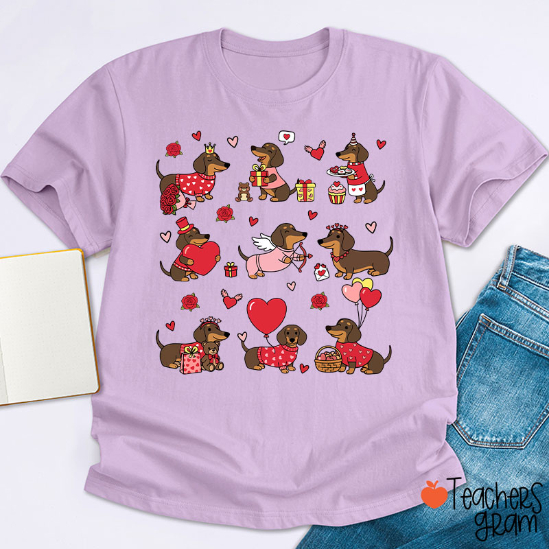 Dachshund Valentines Teacher T-Shirt