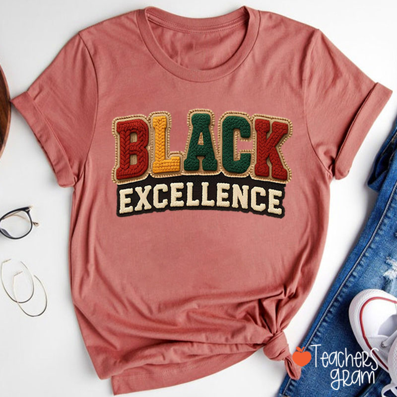 Faux Yarn Black Excellence Teacher T-Shirt