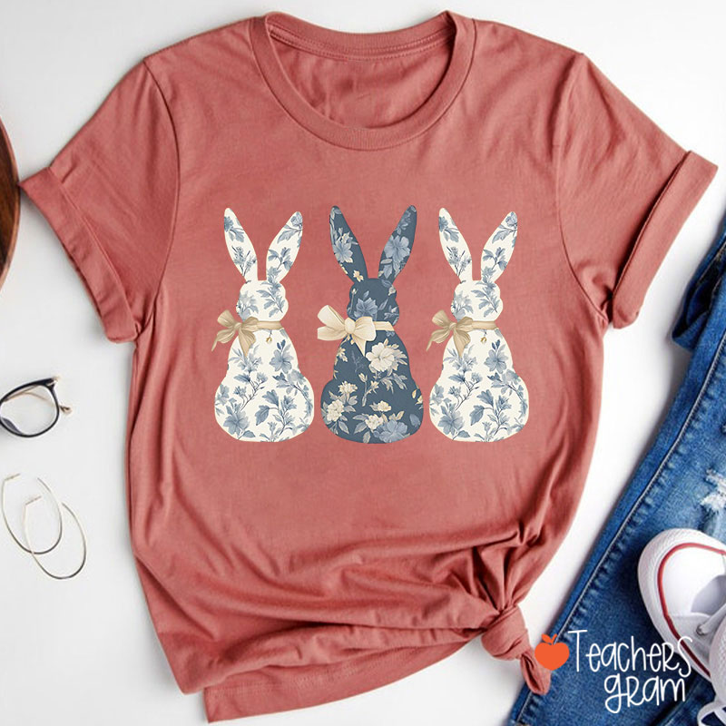 Coquette Bow Easter Bunny Teacher T-Shirt