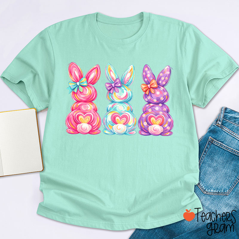 Bright Color Bunnies Easter Vibe Teacher T-Shirt